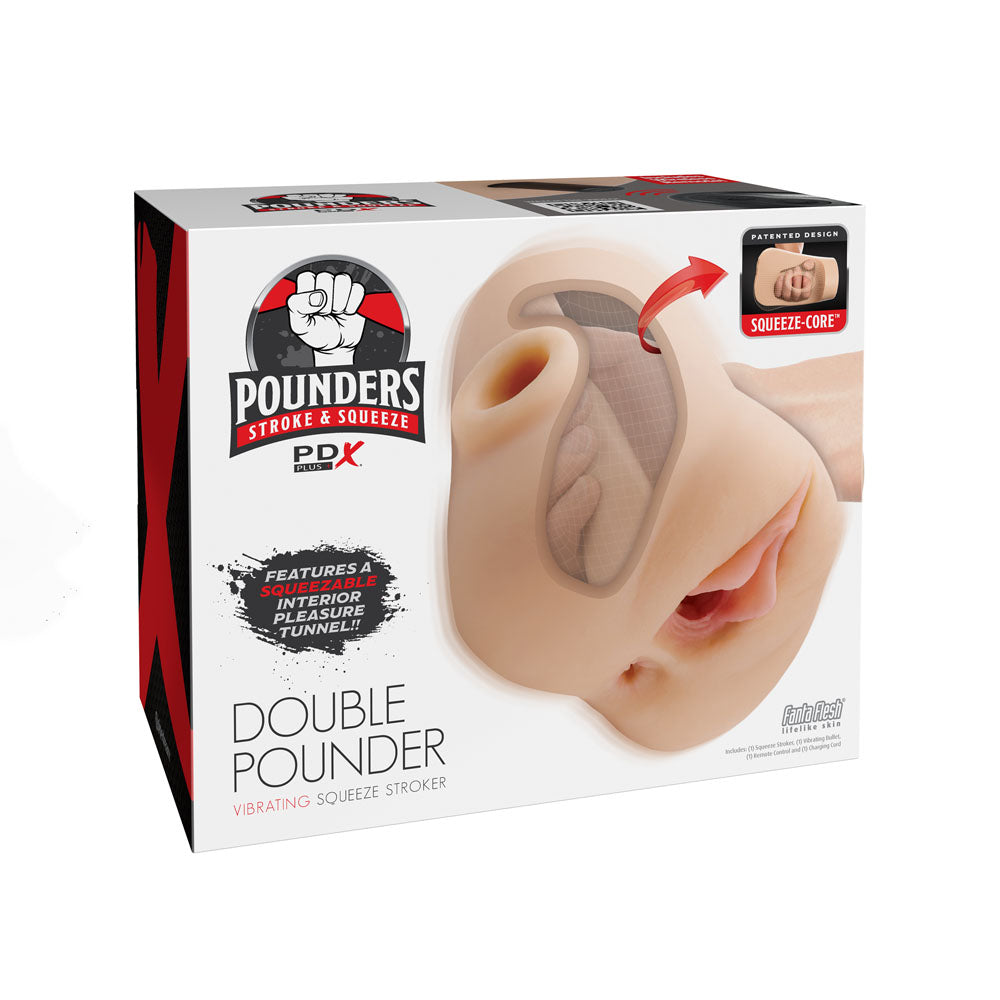 Pdx Plus Double Pounder Vibrating Squeeze Stroker Toy Light Beige > Sex Toys For Men > Masturbators > Manual