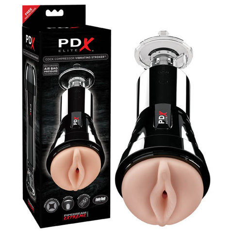 Pdx Elite Cock Compressor Vibrating Stroker for Enhanced Pleasure and Control Beige > Sex Toys For Men > Masturbators > Vibrating