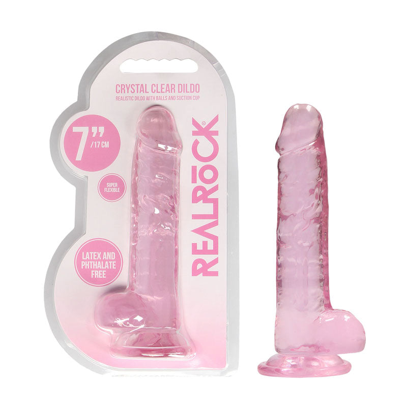 REALROCK Crystal Clear 7 Inch Realistic Silicone Dildo with Suction Cup Base Pink > Dildos > Realistic Dildos Main image