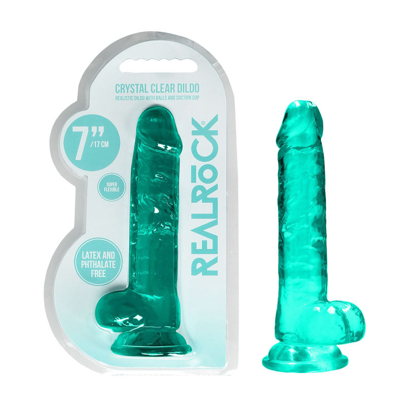 REALROCK Crystal Clear 7 Inch Realistic Dildo with Balls – Body-Safe Dildo Turquoise > Dildos > Realistic Dildos Main image