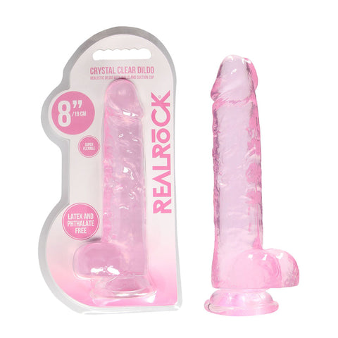 Realrock 8 Inch Realistic Dildo With Balls and Suction Cup Pink DONGS