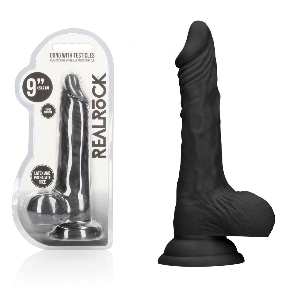 RealRock 9 Inch Realistic Dong with Balls – Lifelike Phthalate-Free Dildo Black > Dildos > Realistic Dildos