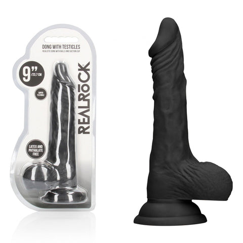 RealRock 9 Inch Realistic Dong with Balls – Lifelike Phthalate-Free Dildo Black > Dildos > Realistic Dildos