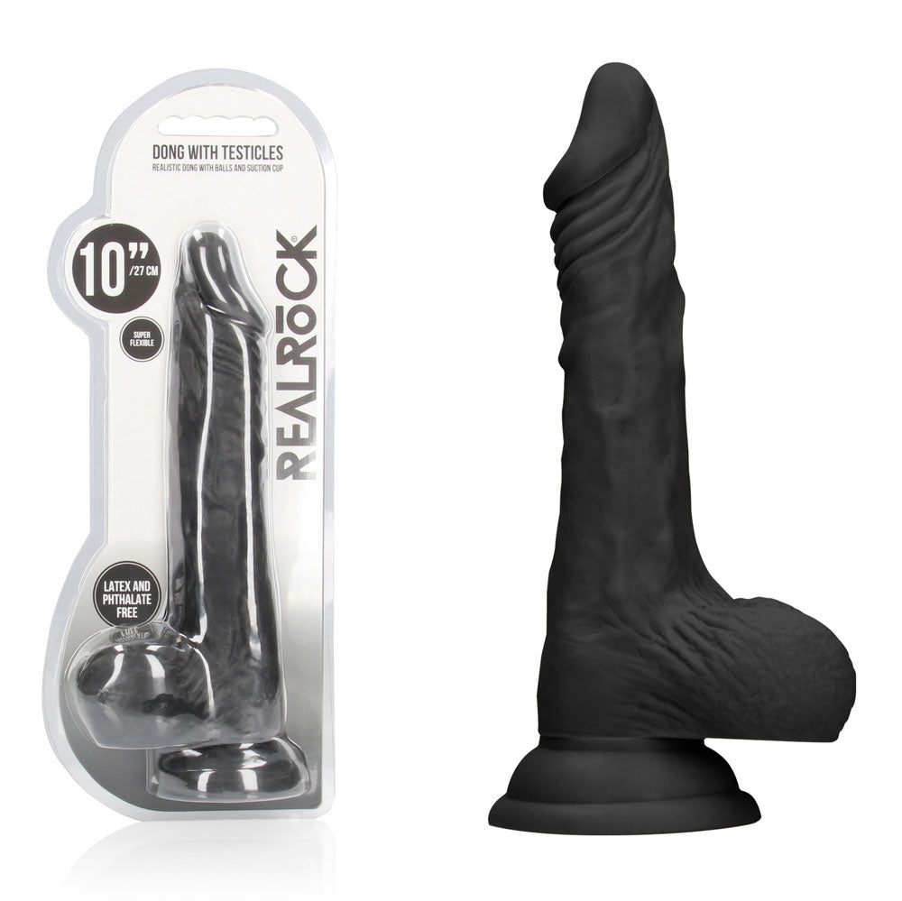 REALROCK 10 Inch Realistic Dong with Balls – Lifelike Dildo Black > Dildos > Large Dildos