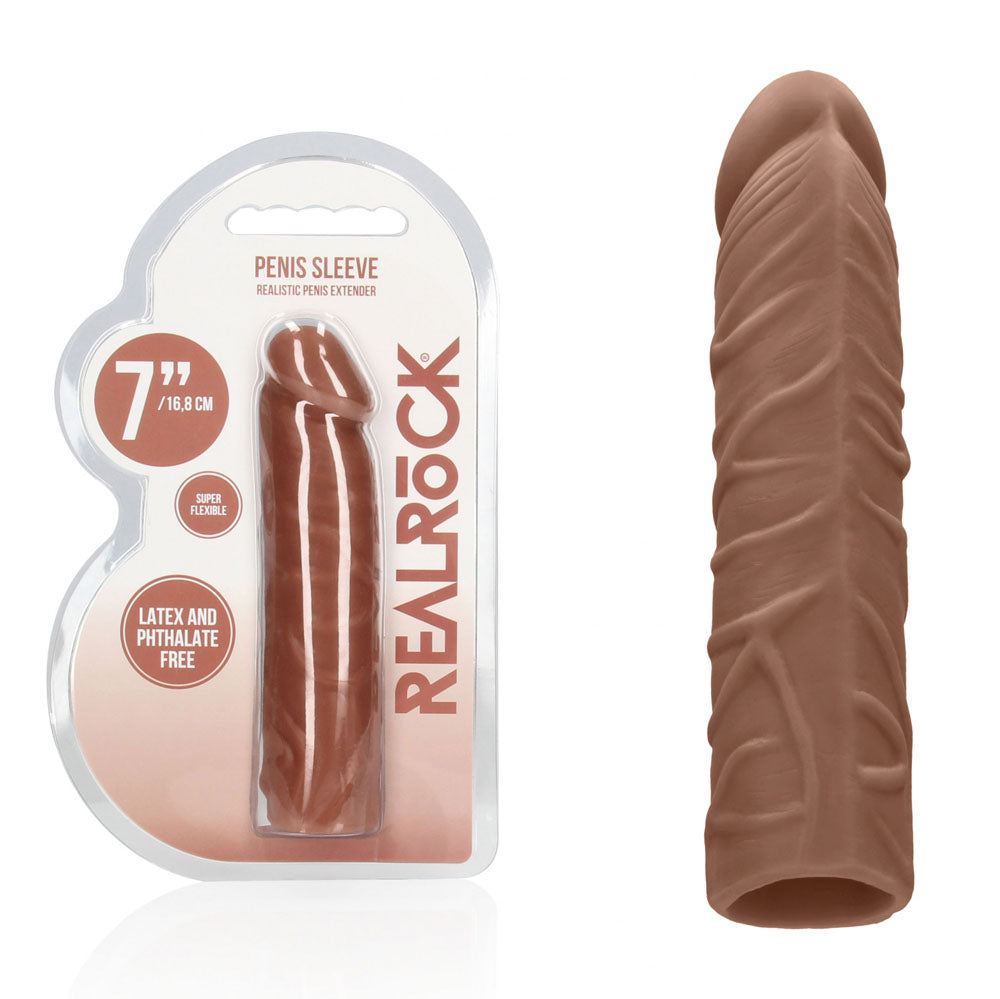 RealRock 7 Inch Penis Extender Sleeve – Body-Safe Penis Extension Tan > Sex Toys For Men > Penis Sleeves Main image