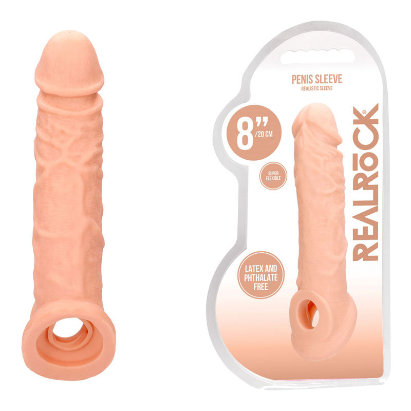 REALROCK 8'' Realistic Penis Extender with Rings - 20.3 cm Penis Extension Sleeve Flesh SLEEVES