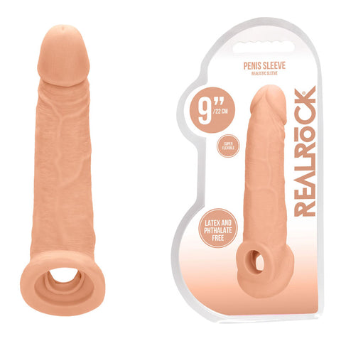 REALROCK 9'' Realistic Penis Extender with Rings 22.9 cm Sleeve 9 Inches Flesh Pink SLEEVES