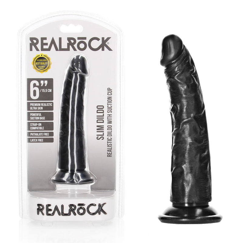 REALROCK Realistic Slim Dildo 15.5 cm Curved Veined Dildo Black > Dildos > Slim Dildos