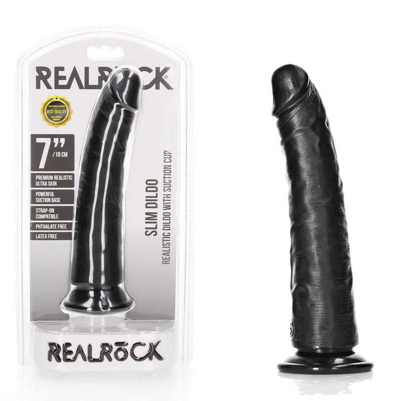 RealRock Realistic Slim Dildo with Suction Cup – 18cm Dildo Black > Dildos > Slim Dildos