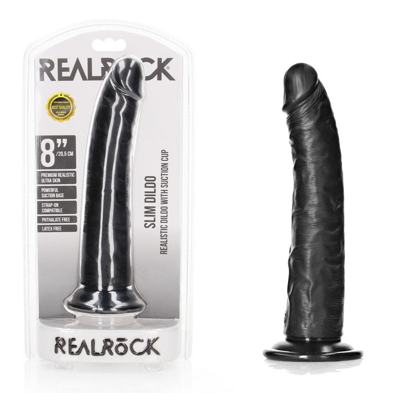 RealRock Realistic Slim Dildo with Suction Cup – 20.5 cm (8 Inch) Slim Dildo Black > Dildos > Slim Dildos