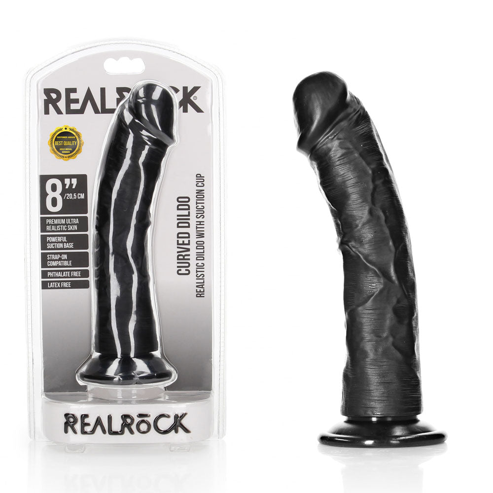 RealRock Realistic Curved Dildo with Suction Cup – 20.5 cm PVC Dildo Black > Dildos > Realistic Dildos