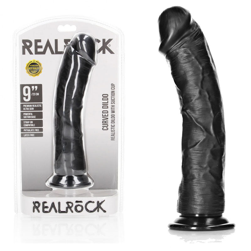 RealRock Realistic Curved Dildo with Suction Cup – 23 cm PVC Dildo Black > Dildos > Large Dildos