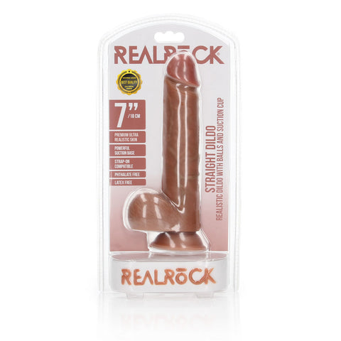 REALROCK 18 cm Tan Straight Realistic Dildo with Balls for Pleasure Dongs Realistic
