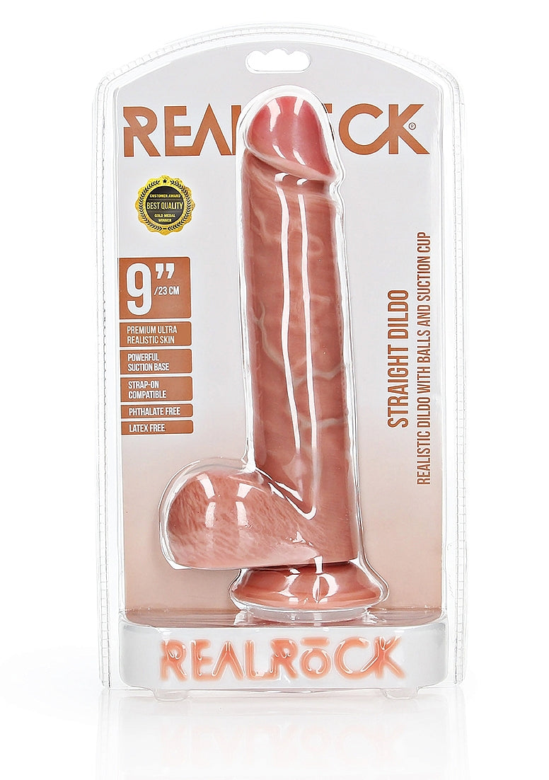 REALROCK 23 cm Straight Realistic Dildo with Balls - 9 Inch Dong Flesh Dongs Realistic