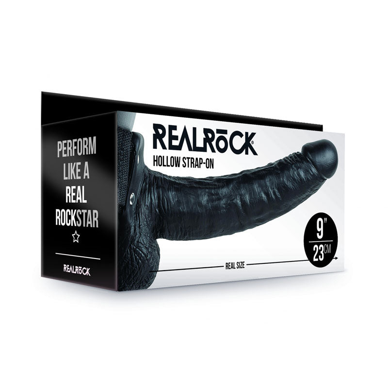 Realrock Hollow Strapon with Balls 23 cm 9" Inch Black > Dildos > Hollow Strap Ons