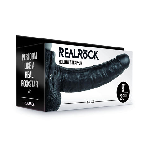 Realrock Hollow Strapon with Balls 23 cm Adult Sex Toy Black STRAP-ONS