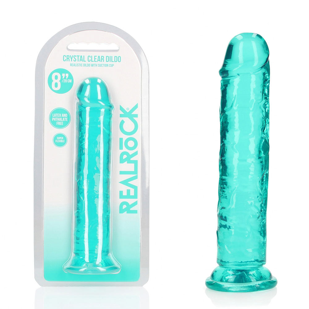 REALROCK Straight Dildo 20 cm – Clear Phthalate-Free TPE 4 cm Diameter Dildo Turquoise > Dildos > Realistic Dildos