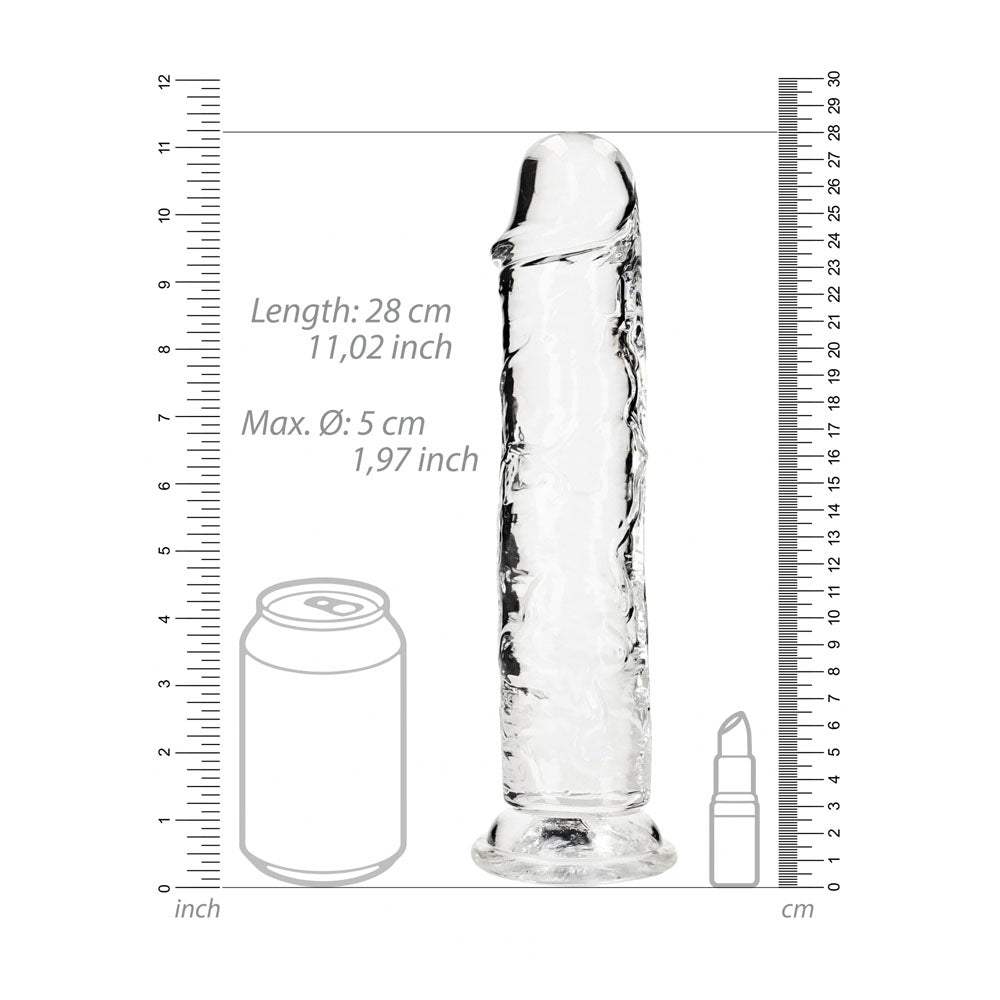 Realrock 28 cm Straight Clear Silicone Dildo Phthalate-Free Non-Porous TPE Adult Toy > Dildos > Large Dildos