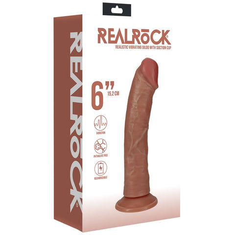 REALROCK 15cm Vibrating Cock Tan 15.2cm USB Rechargeable Dong Dongs Realistic
