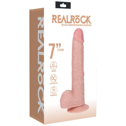 REALROCK 18cm Vibrating Cock + Balls 7 Inch USB Rechargeable Dong Dongs Realistic