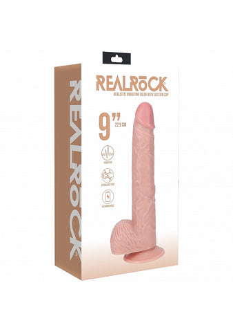 REALROCK 23cm Vibrating Cock + Balls - 9 Inch Dildo Flesh Dongs Realistic