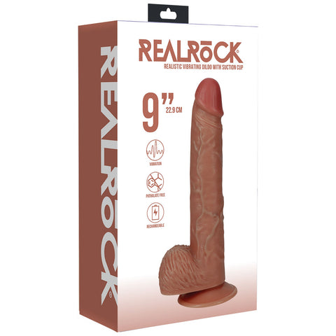 Realrock 23cm Vibrating Cock and Balls Tan Dongs Realistic