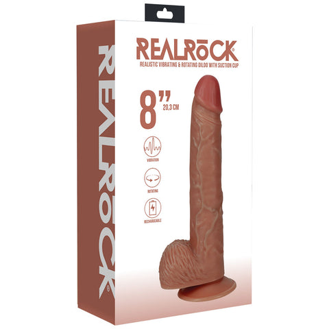 Realrock 20cm Vibrating Rotating Cock and Balls Tan Dongs Realistic
