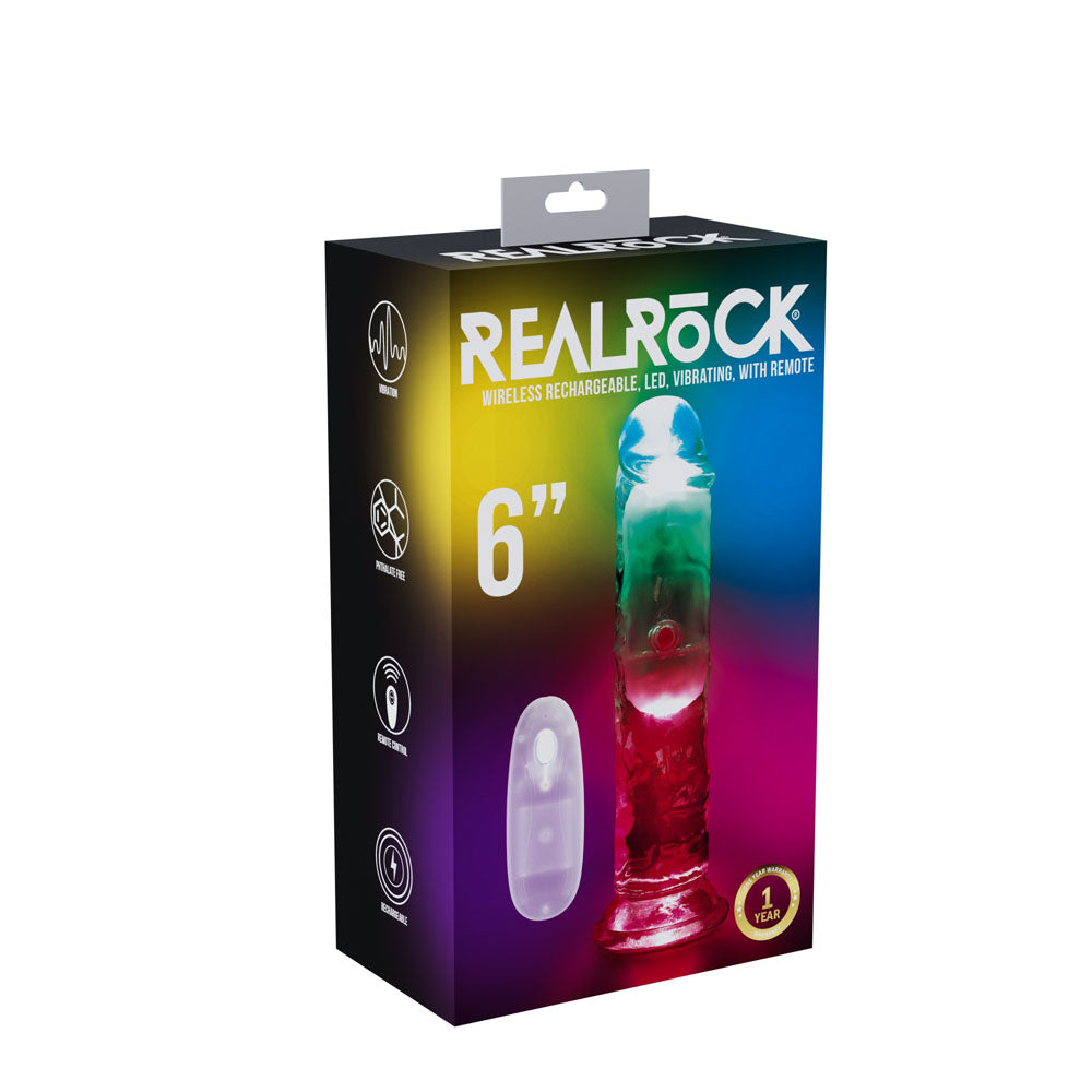 Realrock 6 Inch Clear Wireless Rechargeable LED Vibrating Dong Coloured DONGS