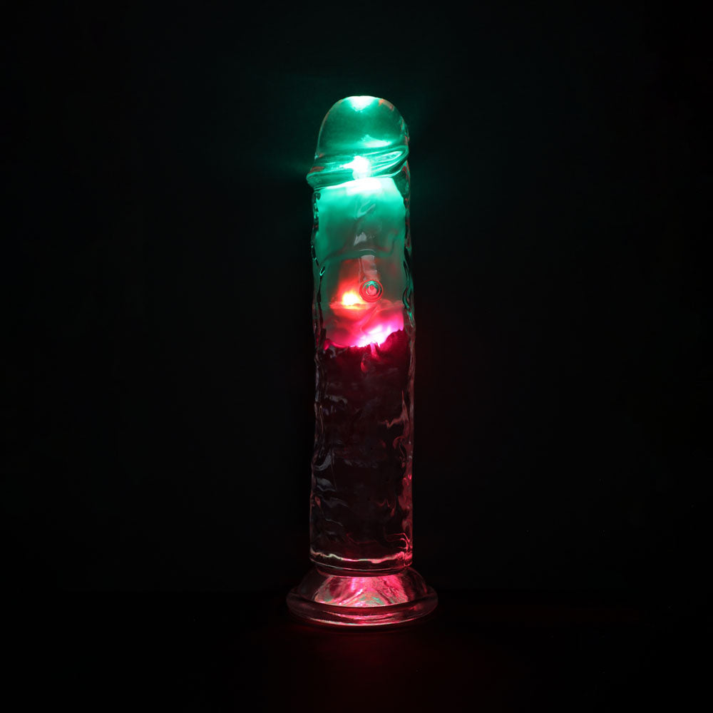 REALROCK 8 Inch No Balls Wireless Rechargeable LED Vibrating Dong Clear USB Rechargeable Vibrating Dong with Remote DONGS