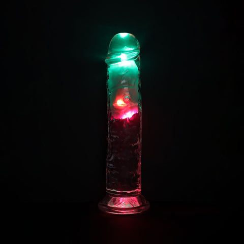 REALROCK 8 Inch No Balls Wireless Rechargeable LED Vibrating Dong Clear USB Rechargeable Vibrating Dong with Remote DONGS