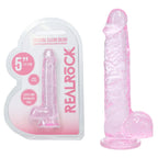 REALROCK Crystal Clear 5 Inch Suction Cup Dildo with Balls Pink > Dildos > Slim Dildos