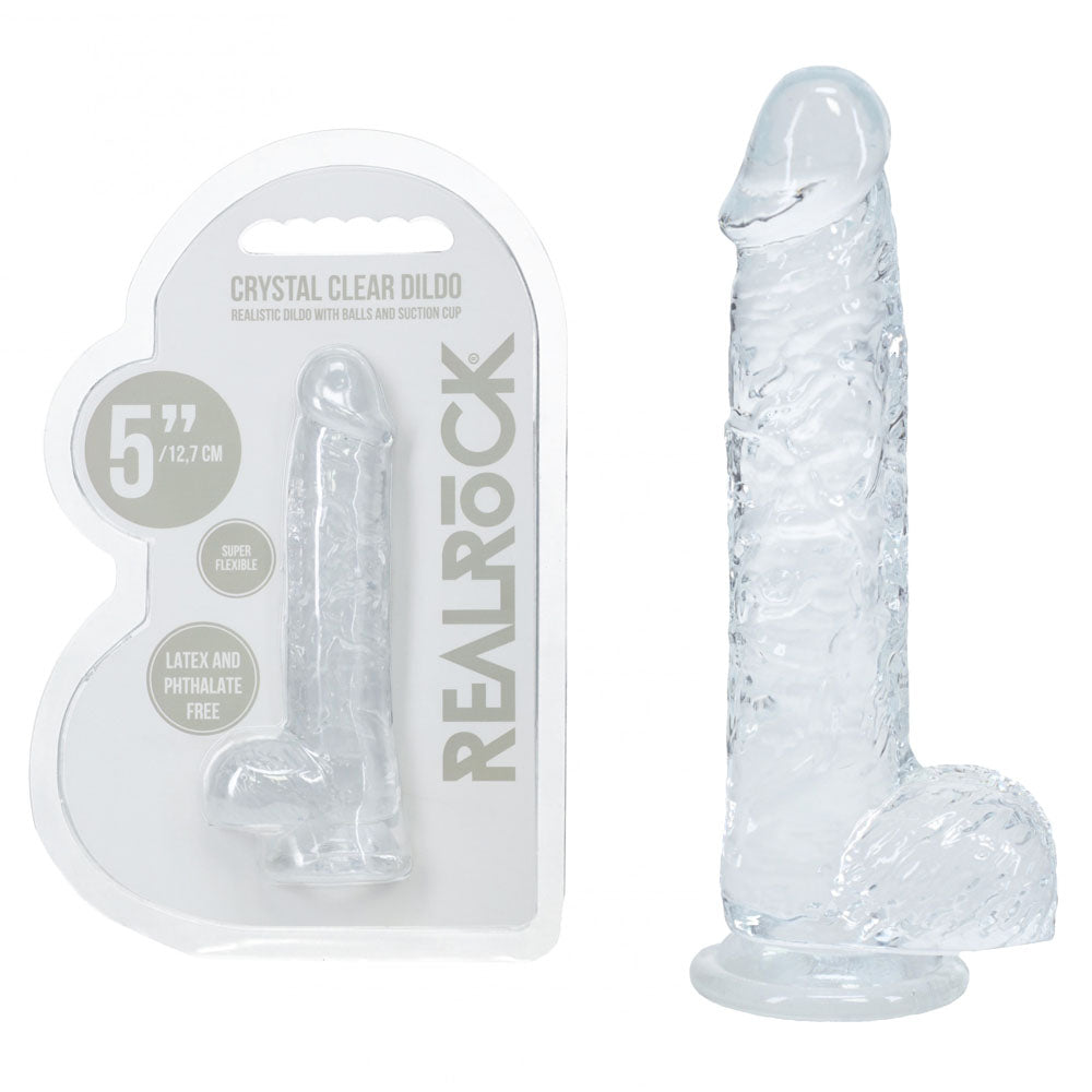 REALROCK Crystal Clear 5 Inch Suction Cup Dildo with Balls Clear > Dildos > Slim Dildos