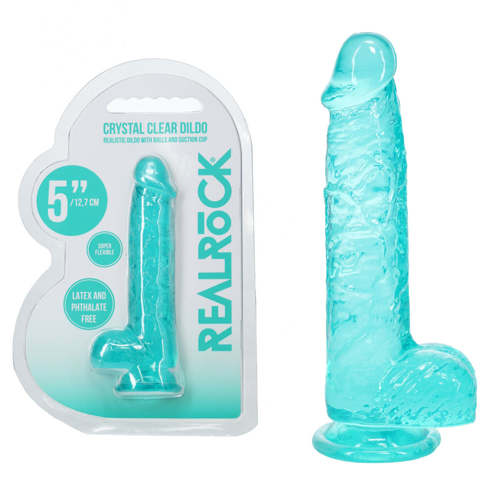REALROCK Crystal Clear (Turquoise) – 5 Inch Suction Cup Dildo with Balls Turquoise > Dildos > Slim Dildos