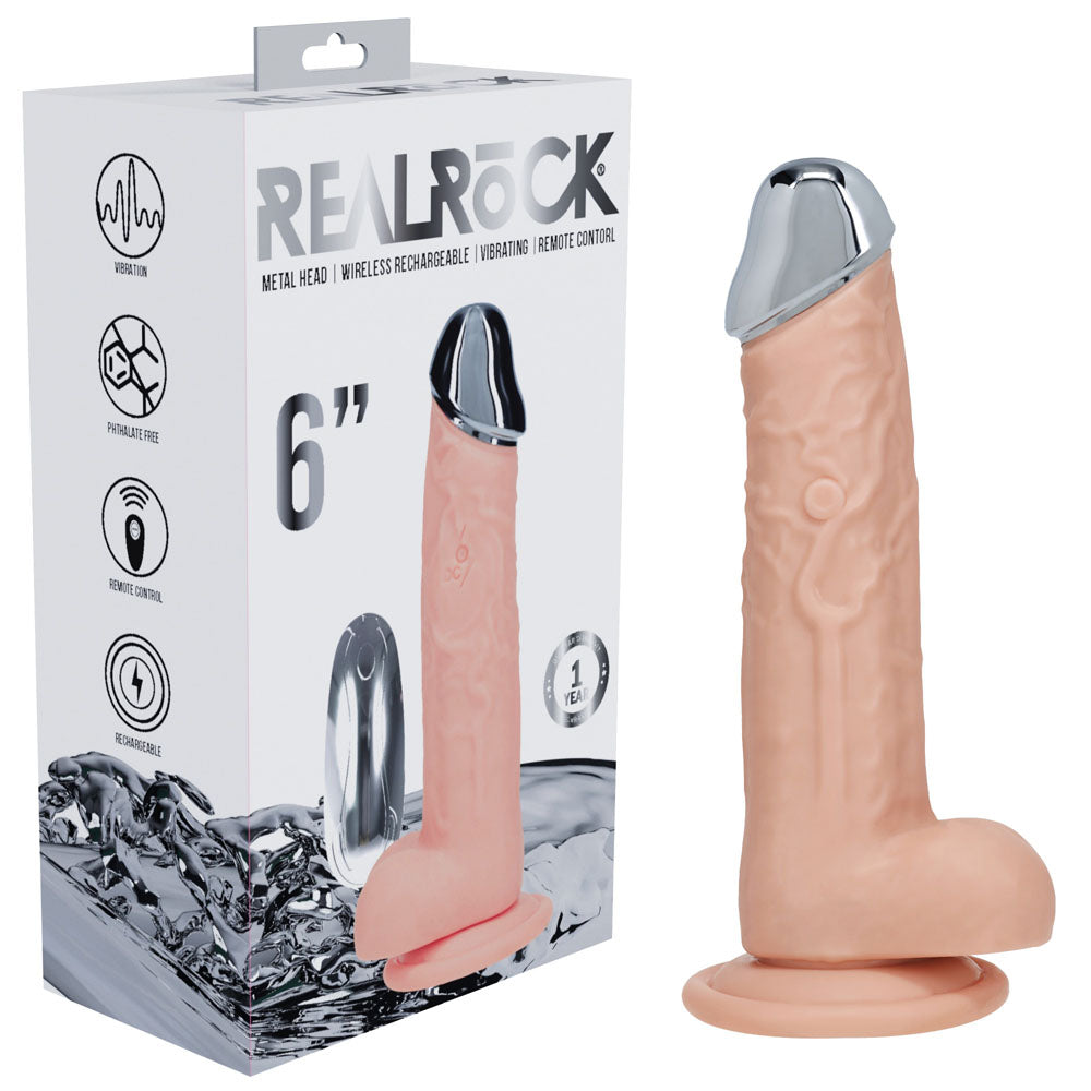 RealRock Metal Head 6 Inch Rechargeable Vibrating Dildo with Remote Beige > Dildos > Realistic Dildos