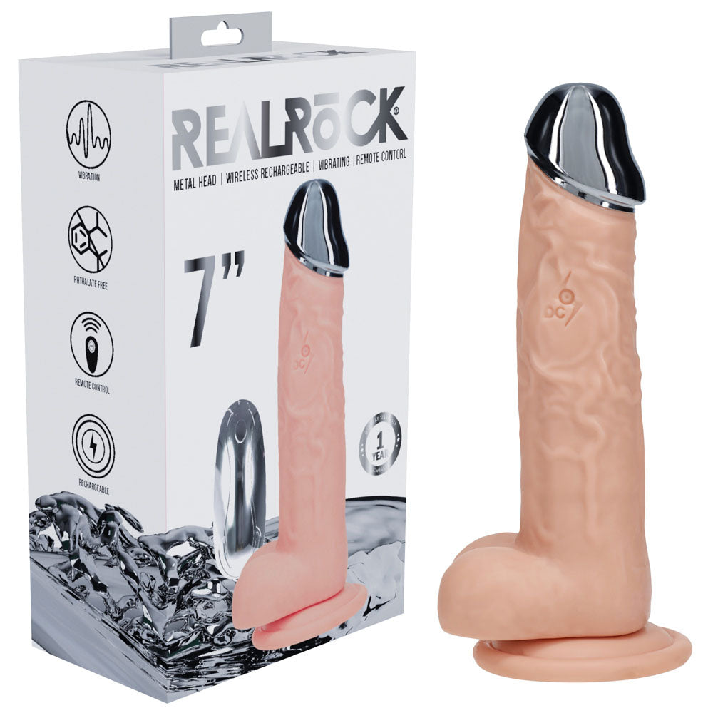 RealRock Metal Head 7 Inch – USB Rechargeable Vibrating Dildo with Remote Flesh > Dildos > Realistic Dildos Main image