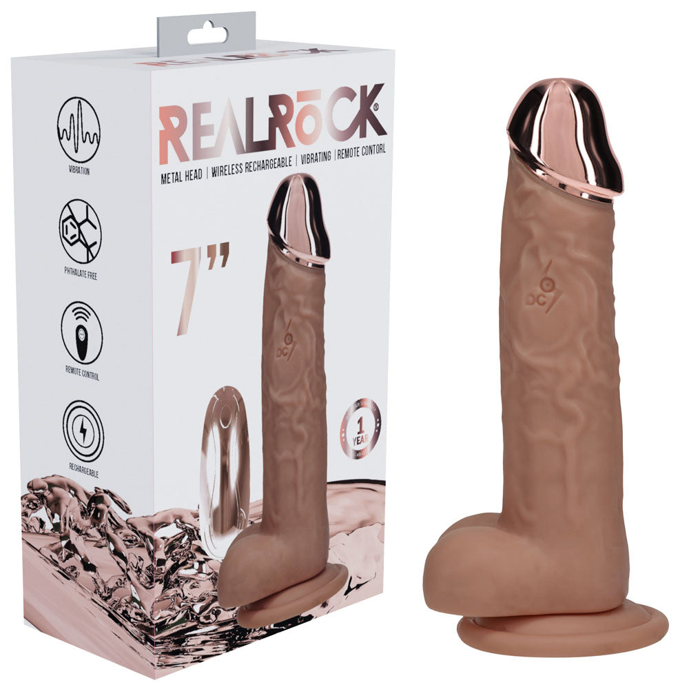 RealRock Metal Head 7 Inch Rechargeable Vibrating Dildo with Remote Tan > Dildos > Realistic Dildos Main image