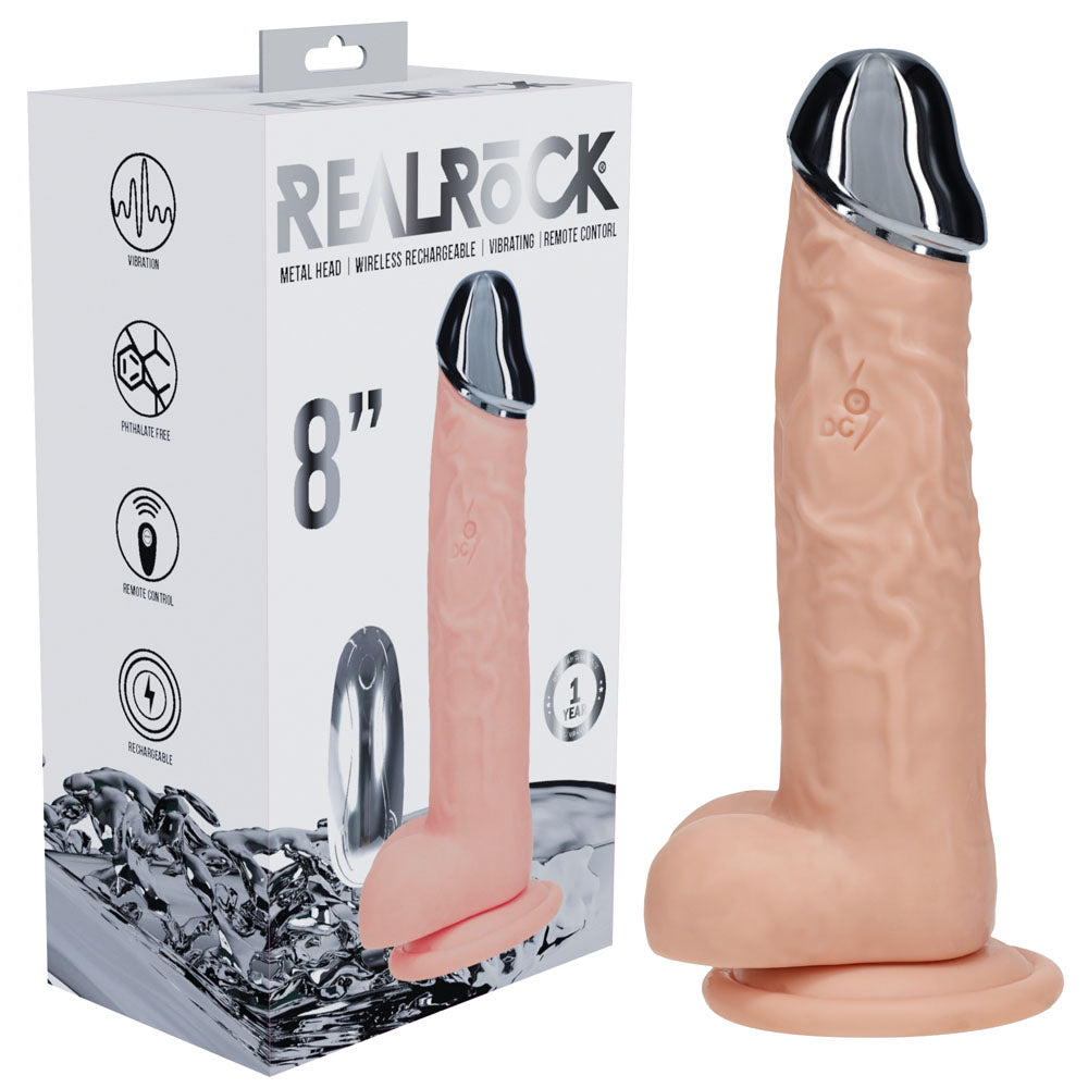 RealRock Metal Head 8 Inch Rechargeable Dildo – Wireless Remote Vibrating Dildo Beige > Dildos > Realistic Dildos