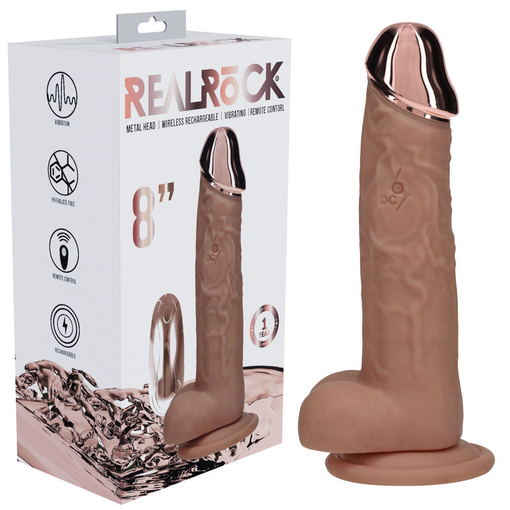 RealRock Metal Head 8 Inch USB Rechargeable Dildo with Wireless Remote Tan > Dildos > Realistic Dildos Main image