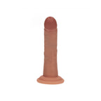 Realrock Dual Density Vibrating Silicone Dildo 6 Inch Tan, front view