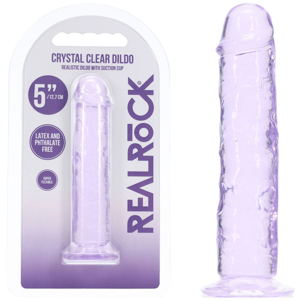 Realrock Crystal Clear – Smooth Streamlined Suction Cup Dildo 5" Purple > Dildos > Realistic Dildos Main image
