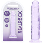 Realrock Crystal Clear – Smooth Streamlined Suction Cup Dildo 5" Purple > Dildos > Realistic Dildos
