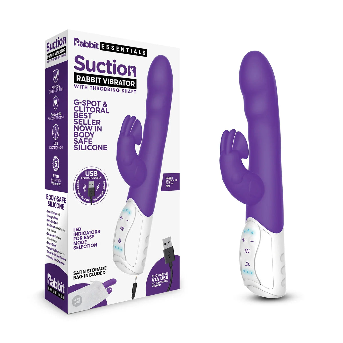 Rabbit Essentials Clitoral Suction Rabbit Vibrator - Purple