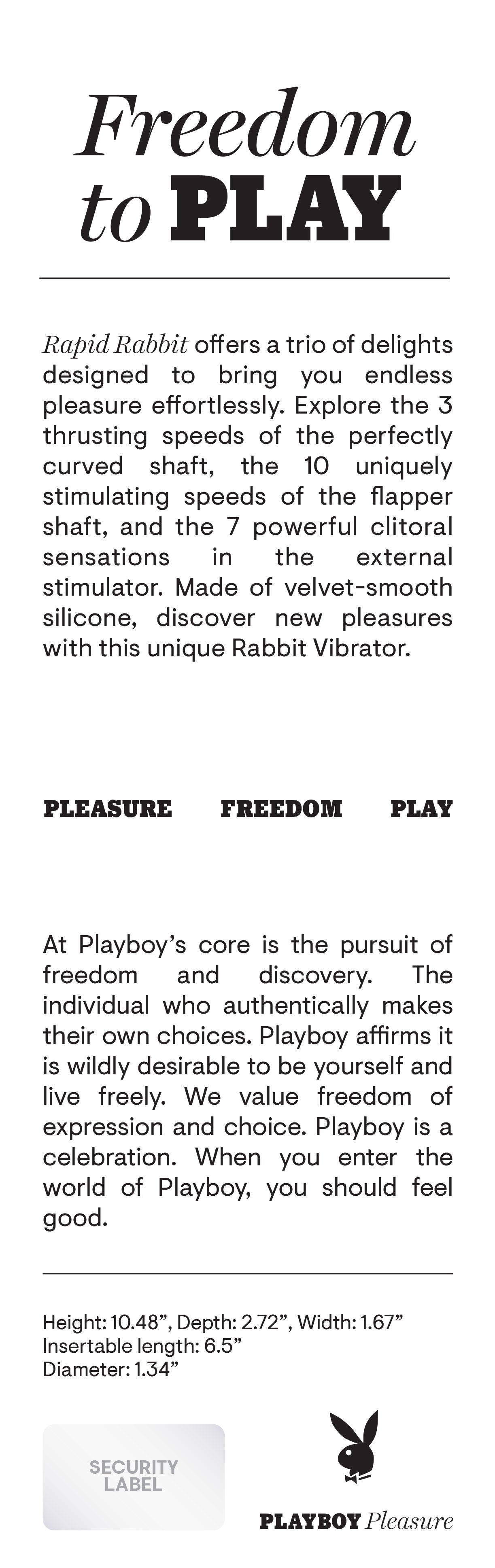 Playboy Pleasure RAPID RABBIT Vibrator with Thrusting Fun > Vibrators > Ladies > Rabbit