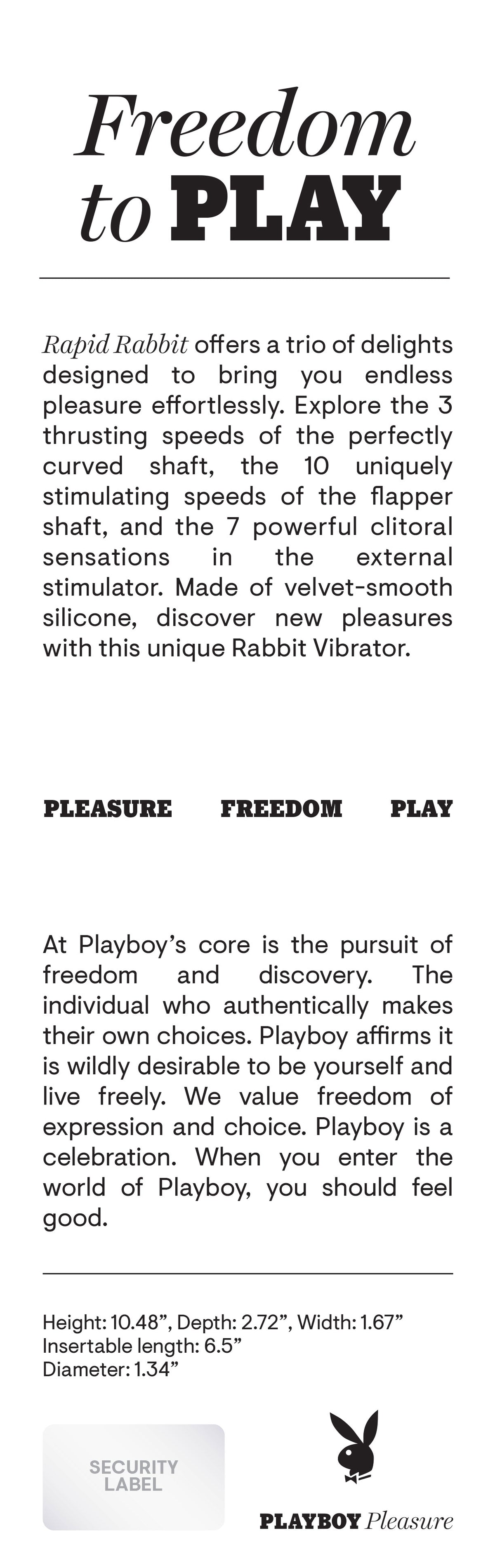 Playboy Pleasure RAPID RABBIT Vibrator with Thrusting Fun Black > Vibrators > Ladies > Rabbit