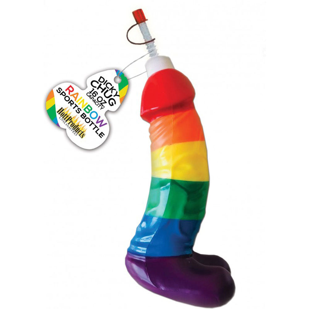 Rainbow Dicky Chug Sports Bottle 16 Oz Capacity Humorous Novelty Water Bottle > Novelties > Bachelor & Bachelorette Items