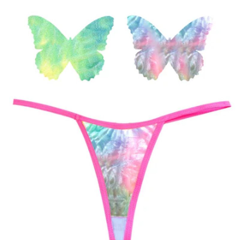 Rainbow Sherbet Tie Dye Butterfly Pastie and Panty Set Panties