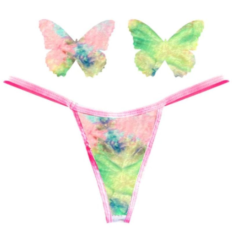 Rainbow Sherbet Tie Dye Butterfly Pastie and Panty Set Panties