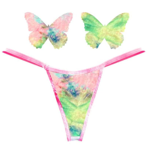 Rainbow Sherbet Tie Dye Butterfly Pastie and Panty Set Panties