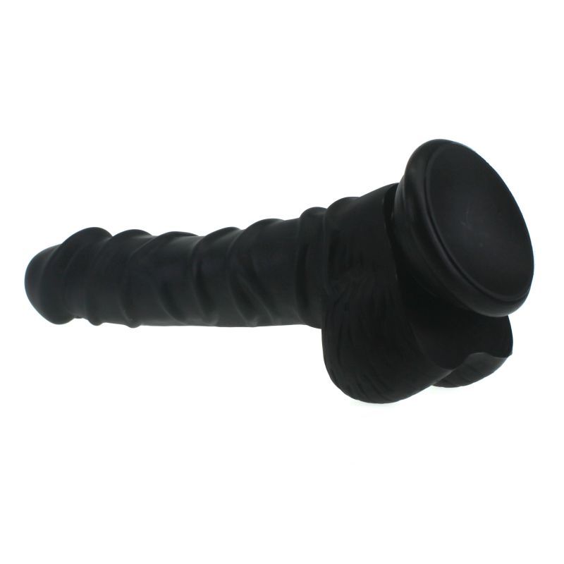 Realistic Dildo with Ridged Shaft and Balls in Black Dongs Realistic