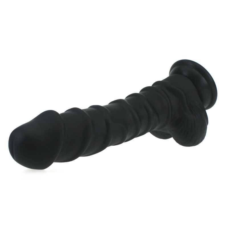 Realistic Dildo with Ridged Shaft and Balls in Black Dongs Realistic